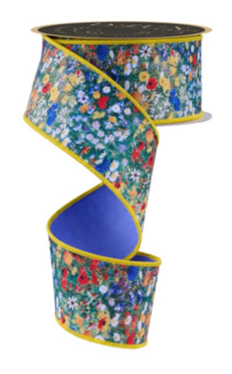 2.5" x 10yds Wildflower Field Fused Double-Sided Ribbon