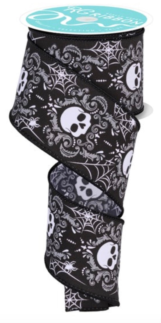 2.5" x 10yds Skull Damask Ribbon