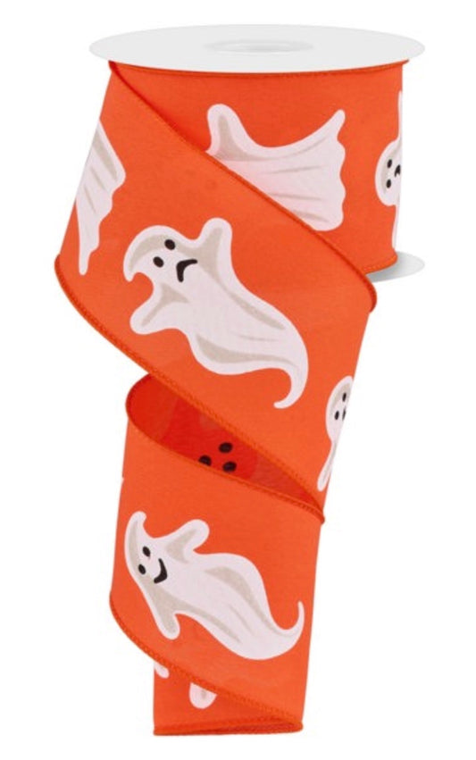 2.5" x 10yds Ghosts on Orange Ribbon