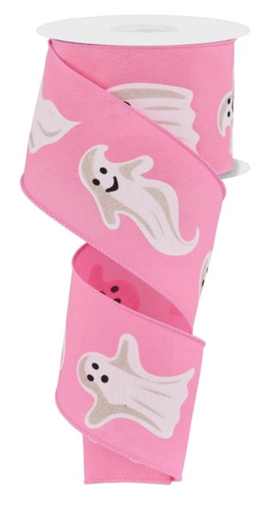 2.5" x 10yds Ghosts on Pink Ribbon
