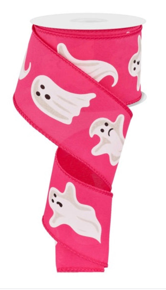 2.5" x 10yds Ghosts on Hot Pink Ribbon