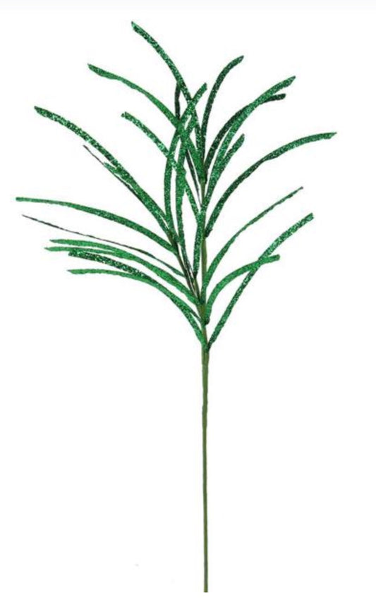 31" Glittered/Paper Grass Spray: Emerald Green