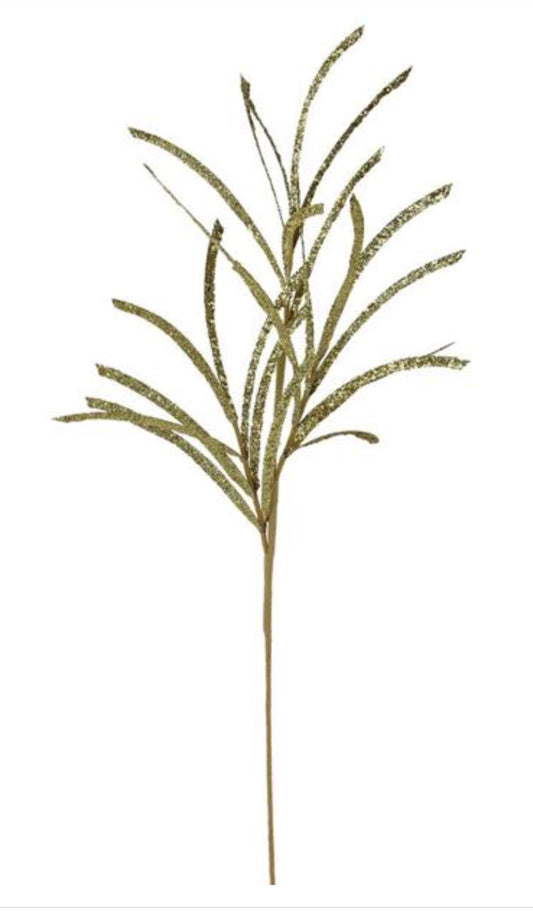 31" Glittered/Paper Grass Spray: Gold