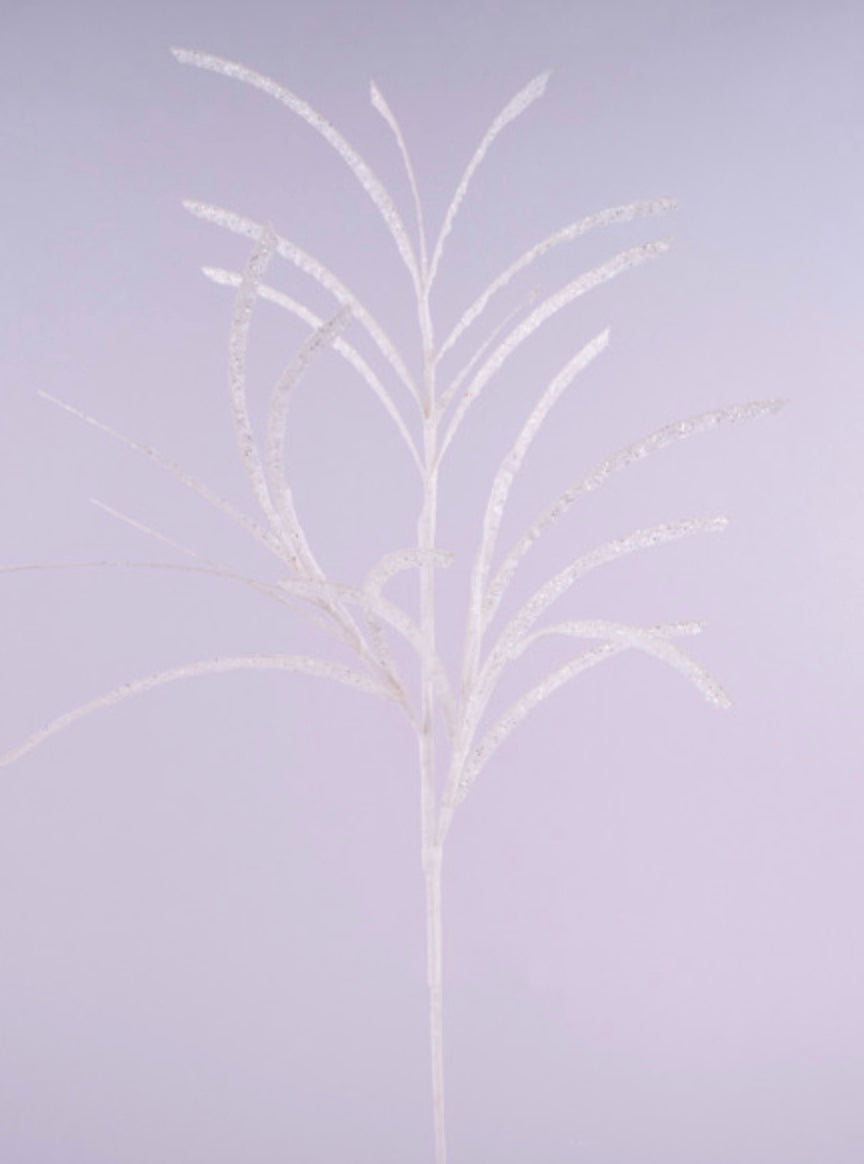 31" Glittered/Paper Grass Spray: White