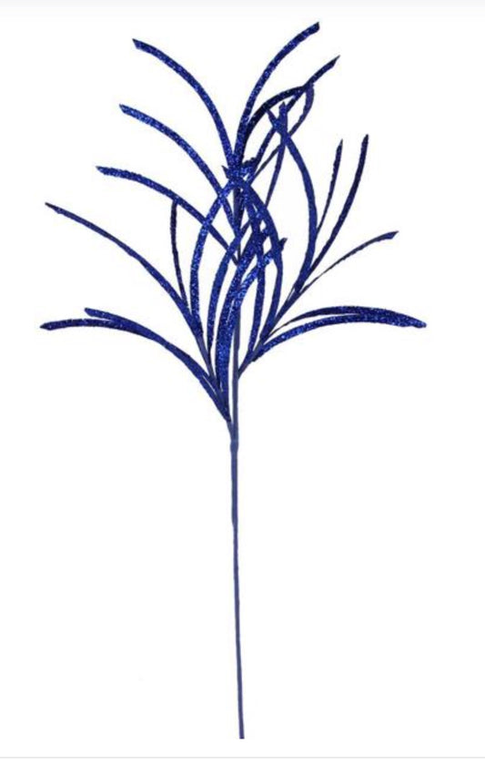 31" Glittered/Paper Grass Spray: Royal Blue