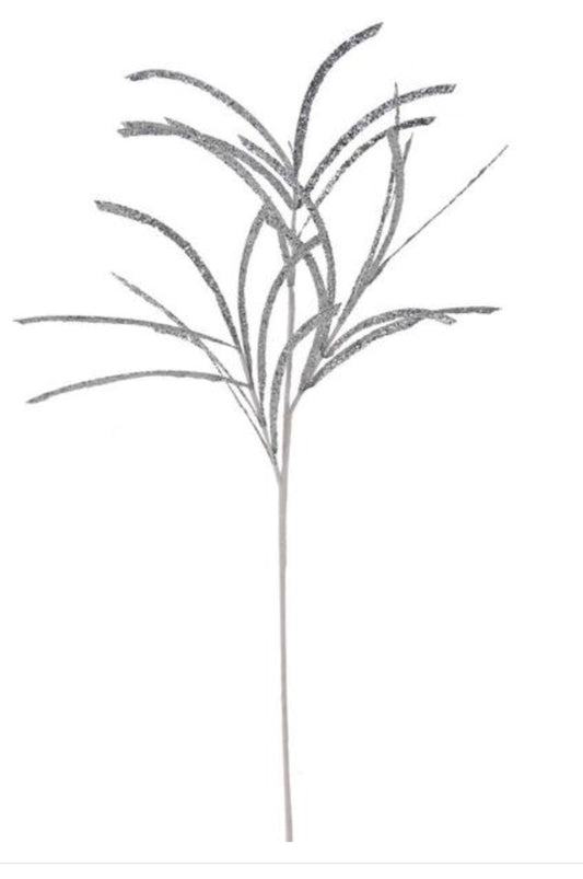31" Glittered/Paper Grass Spray: Silver