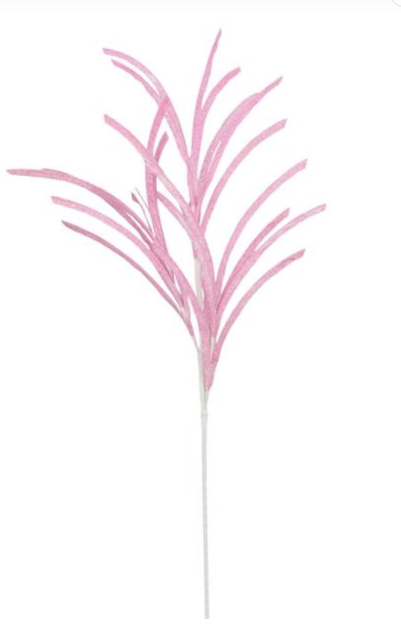 31" Glittered/Paper Grass Spray: Light Pink