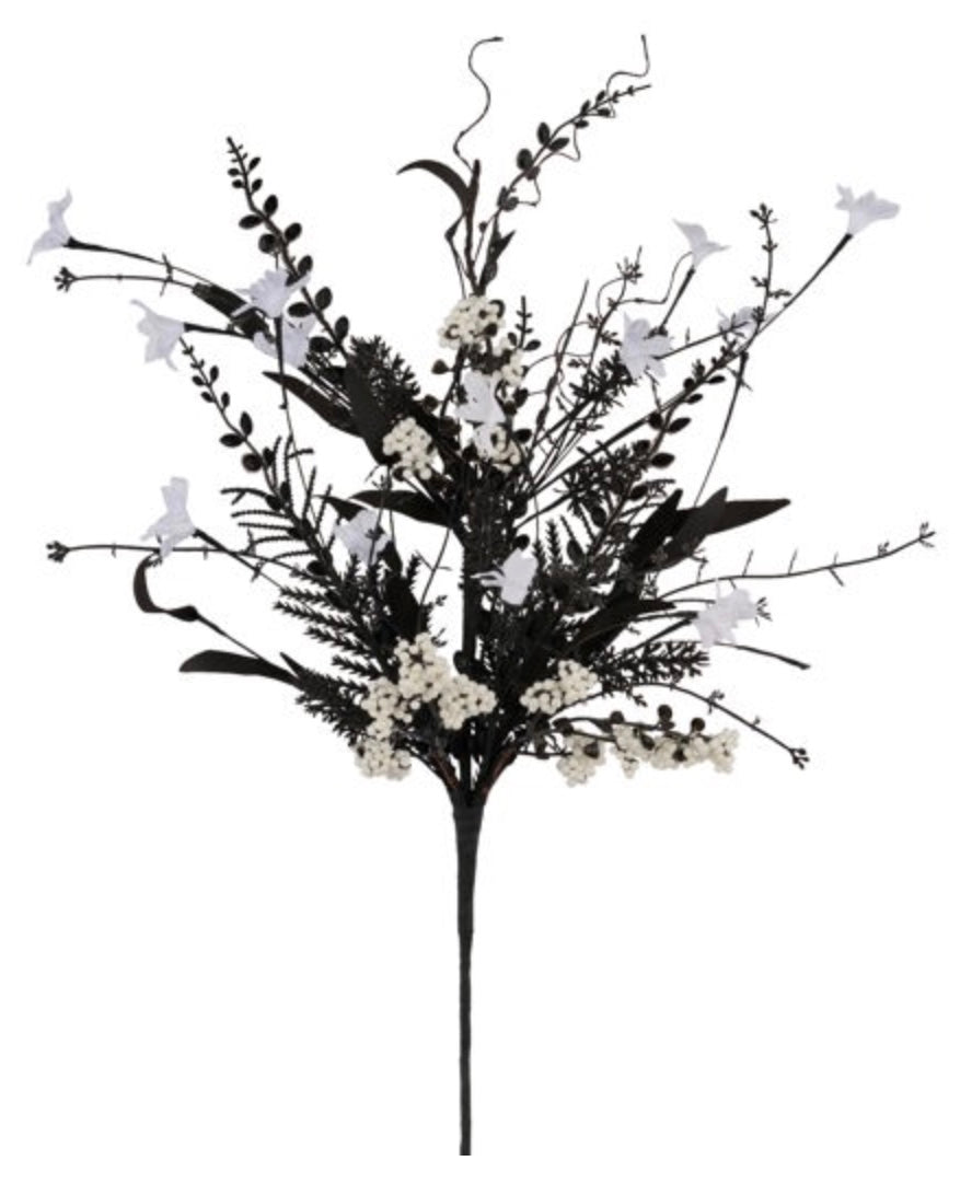 24"L Fabric Flower/Eva Leaf/Bead Spray in Black/Gray/White