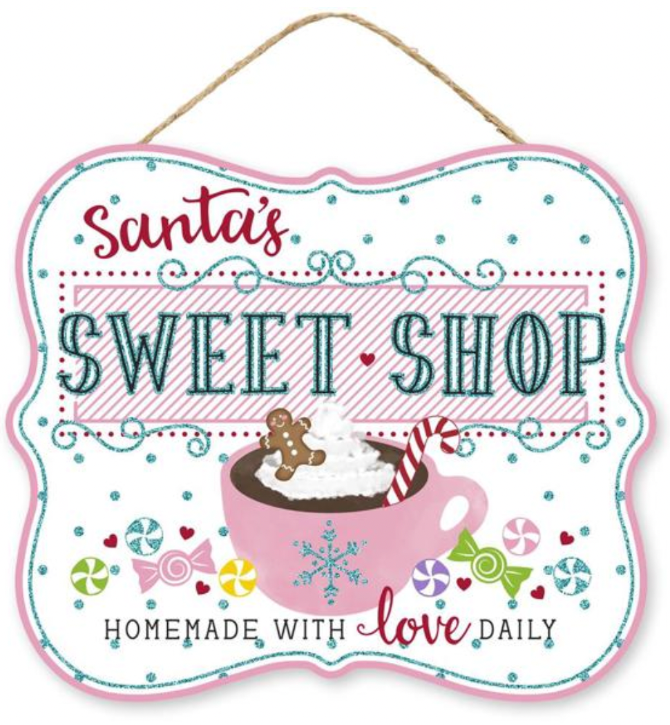 10.5"L x 9"H Santa's Sweet Shop Glitter Sign