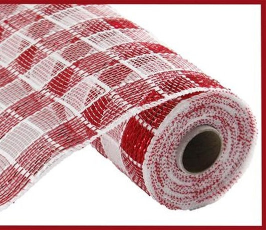 10" x 10yd Poly Mesh: Metallic Check Red/White