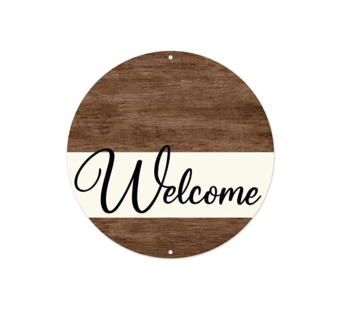 Metal Welcome Brown Wood Sign