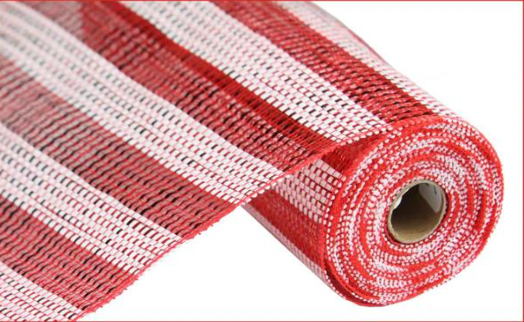 Red and White Horizontal Stripe Foil - Mesh