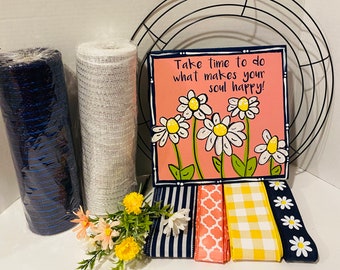 Party Kit - Daisy Wreath Kit or Spring Summer Floral Everyday Welcome DIY