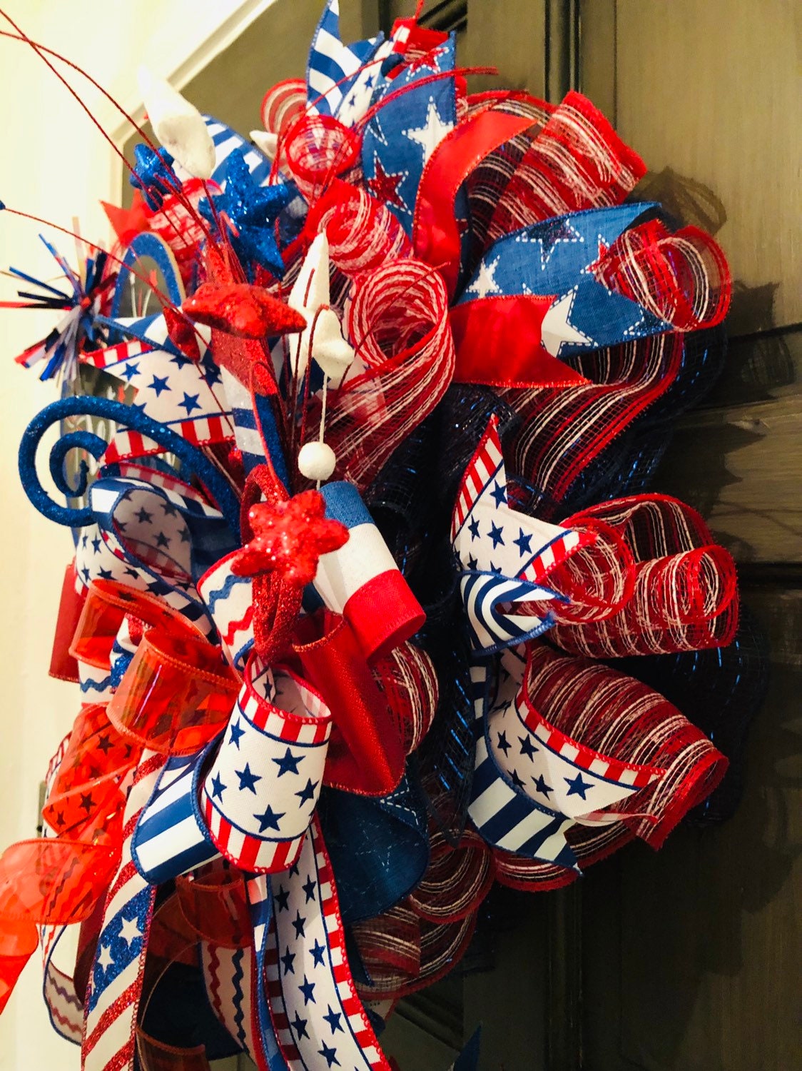 Patriotic Wreath, 4th of July Wreath, hotsell God Bless America, Independence Day Wreath, Deco Mesh Patriotic Wreath, Red white blue Wreath