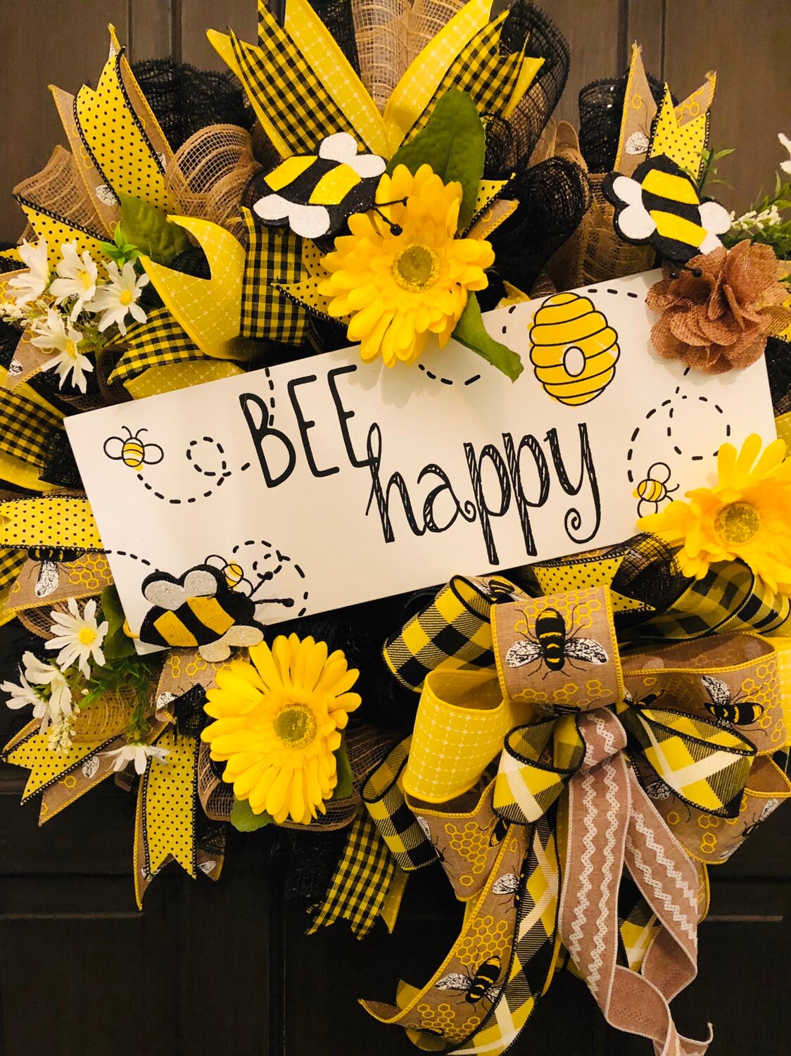 Bee Happy Wreath, Bumblebee Wreath, Bee Wreath, Bee Door Decor, Summer Wreath, Welcome Wreath, Floral Wreath, Everyday Wreath
