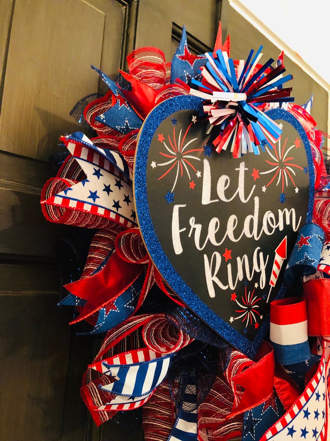 Patriotic Wreath, 4th of July Wreath, top God Bless America, Independence Day Wreath, Deco Mesh Patriotic Wreath, Red white blue Wreath