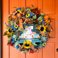 Green Truck with Pig Fall Sunflower Deco Mesh Wreath