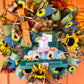 Green Truck with Pig Fall Sunflower Deco Mesh Wreath
