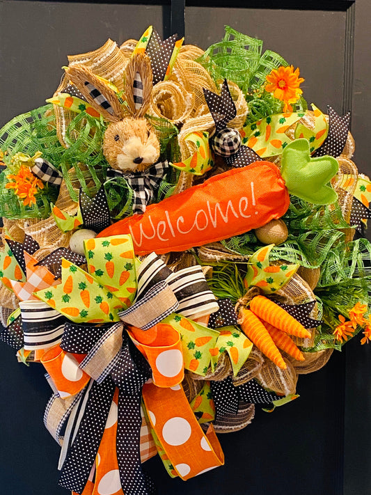 Easter Wreath, Carrot Wreath, Welcome Wreath, Easter Door Decor, Black and White, Easter Decorations