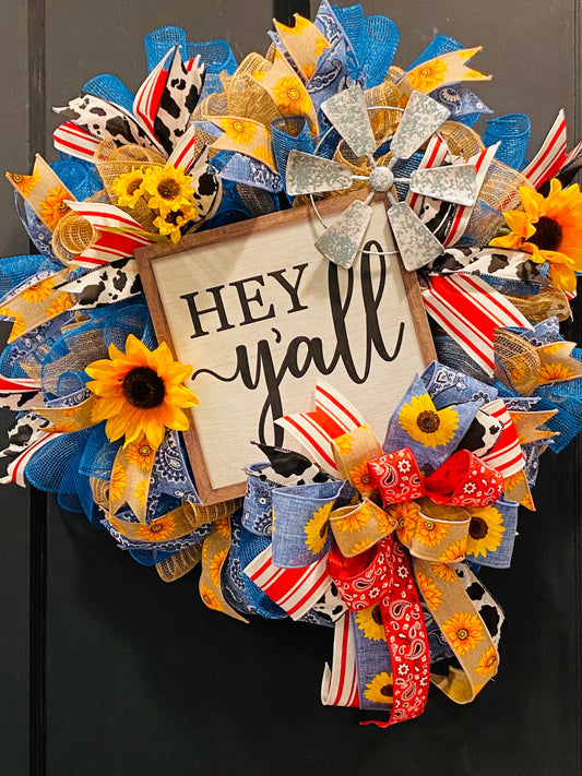 Hey Y’all Wreath, Southern Wreath, Welcome Wreath, Everyday Door Decor, Texas Wreath, Texas Decor, Everyday Wreath, Welcome Front Door Decor