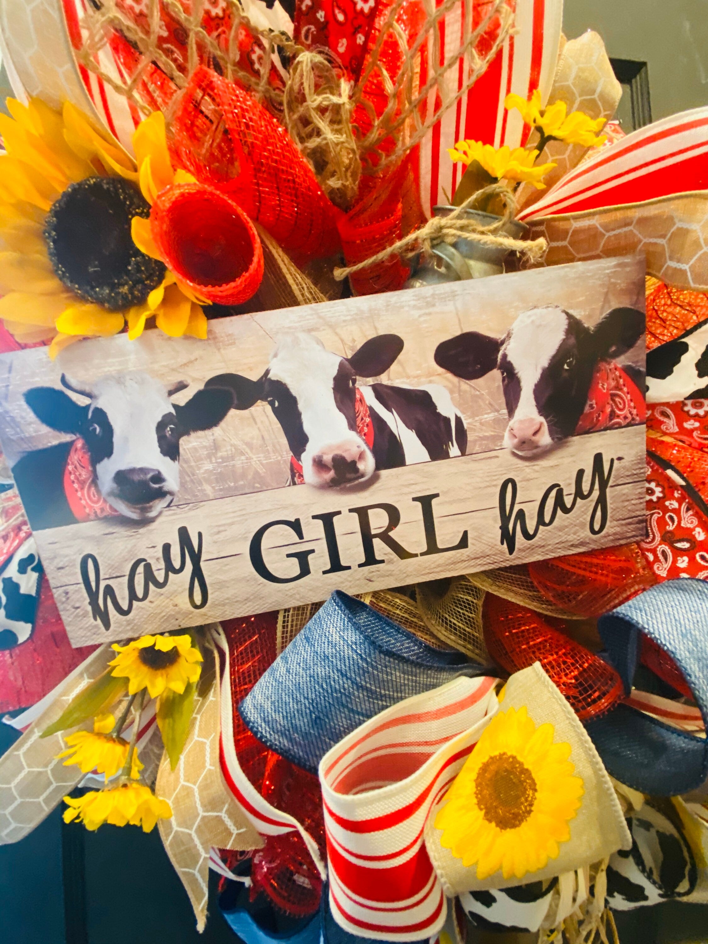 Hay 2024 Girl Hay cow farm wreath