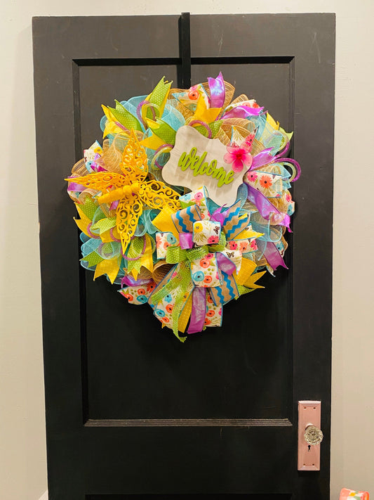 Welcome Wreath, Spring Wreath, Butterfly Wreath, Everyday Wreath, Spring Door Decor, Welcome Front Door Hanger