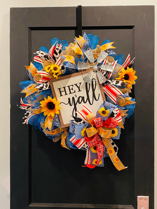 Hey Y’all Wreath, Southern Wreath, Welcome Wreath, Everyday Door Decor, Texas Wreath, Texas Decor, Everyday Wreath, Welcome Front Door Decor