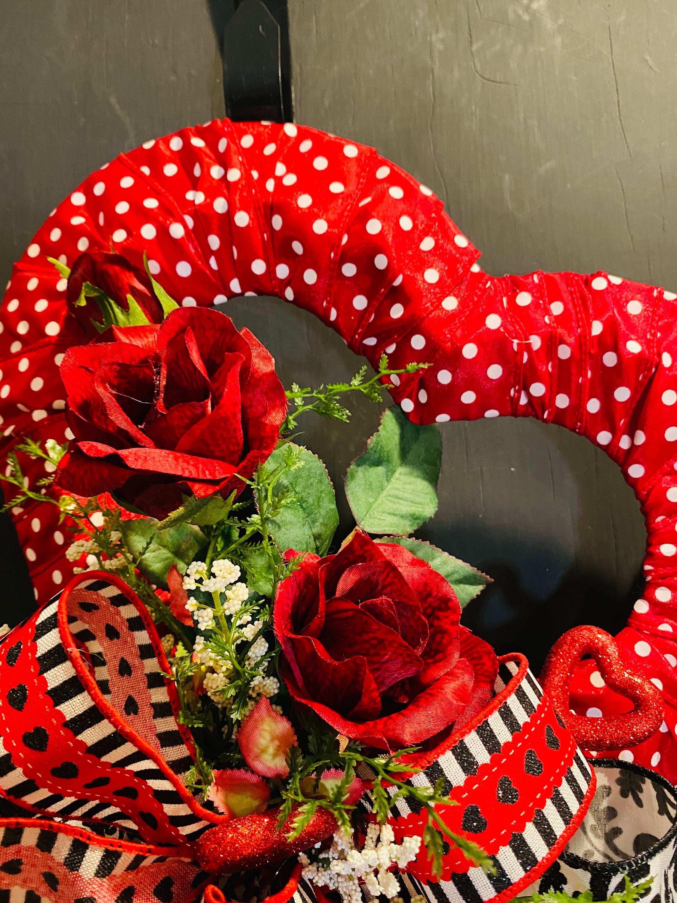 Valentine Red, Black and White Heart Deco sold Mesh Wreath/Red, Black and White Wreath/Valentine Wreath