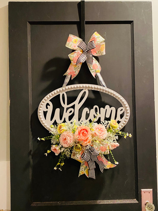 Wooden Bead Spring Summer Floral Welcome Everyday Door Hanger