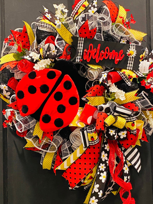 Ladybug Welcome Deco MeshWreath