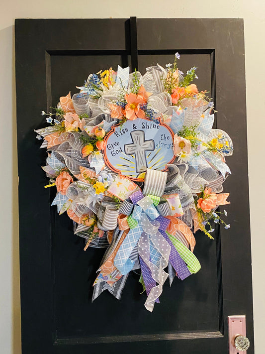 Rise & Shine, Give God the Glory Easter Wreath, Cross Wreath, Spring Wreath, Spiritual Wreath, Religious Wreath