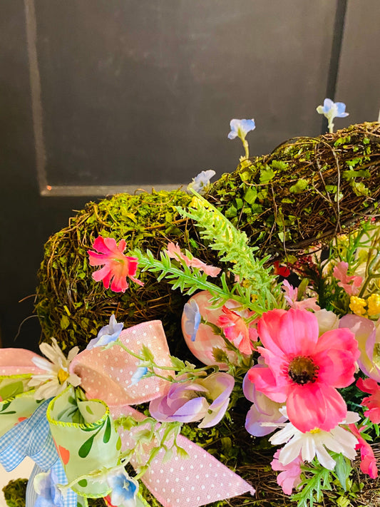 Whimsical Spring Easter Bunny Floral Centerpiece Basket