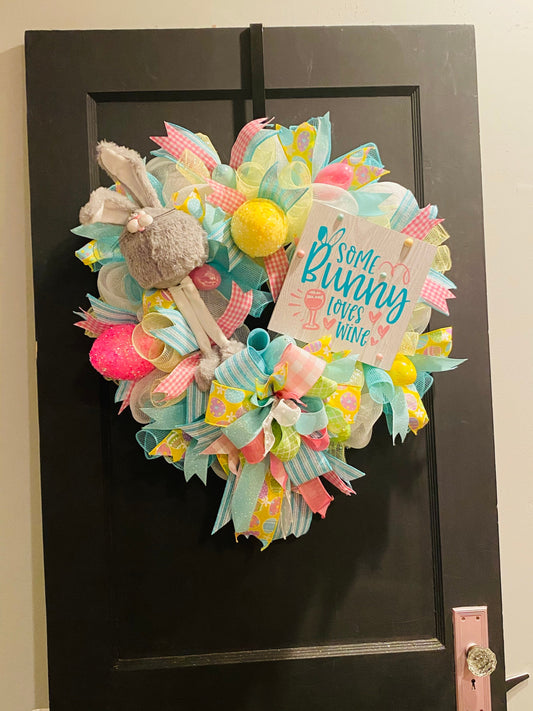 Whimsical Bunny Wreath, Some Bunny Loves Wine Wreath, Easter Decorations, Easter Wreath, Easter Door Decor, Spring Wreath, Easter Gifts