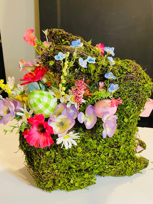 Whimsical Spring Easter Bunny Floral Centerpiece Basket