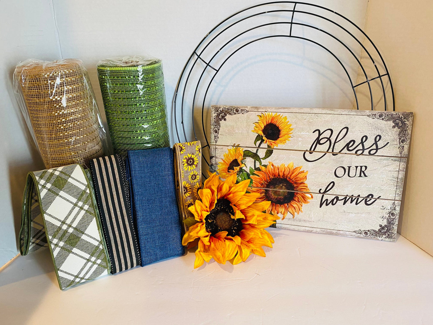 Bless Our Home Sunflower DIY Wreath Kit, Fall Everyday Welcome DIY Wreath Kit