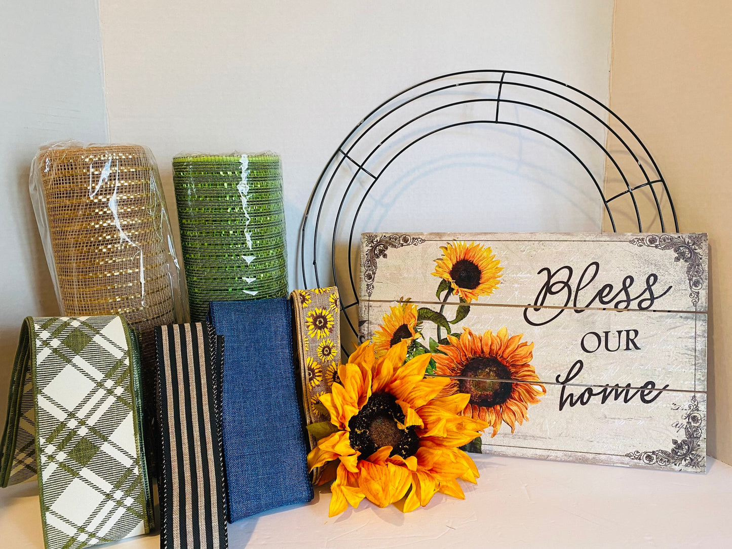 Bless Our Home Sunflower DIY Wreath Kit, Fall Everyday Welcome DIY Wreath Kit