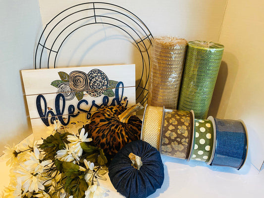 Party Kit - Blessed Cheetah Wreath Kit, Welcome Wreath, Sunflower Wreath, DIY Wreath Kit, CheetahDecorations, Everyday Wreath