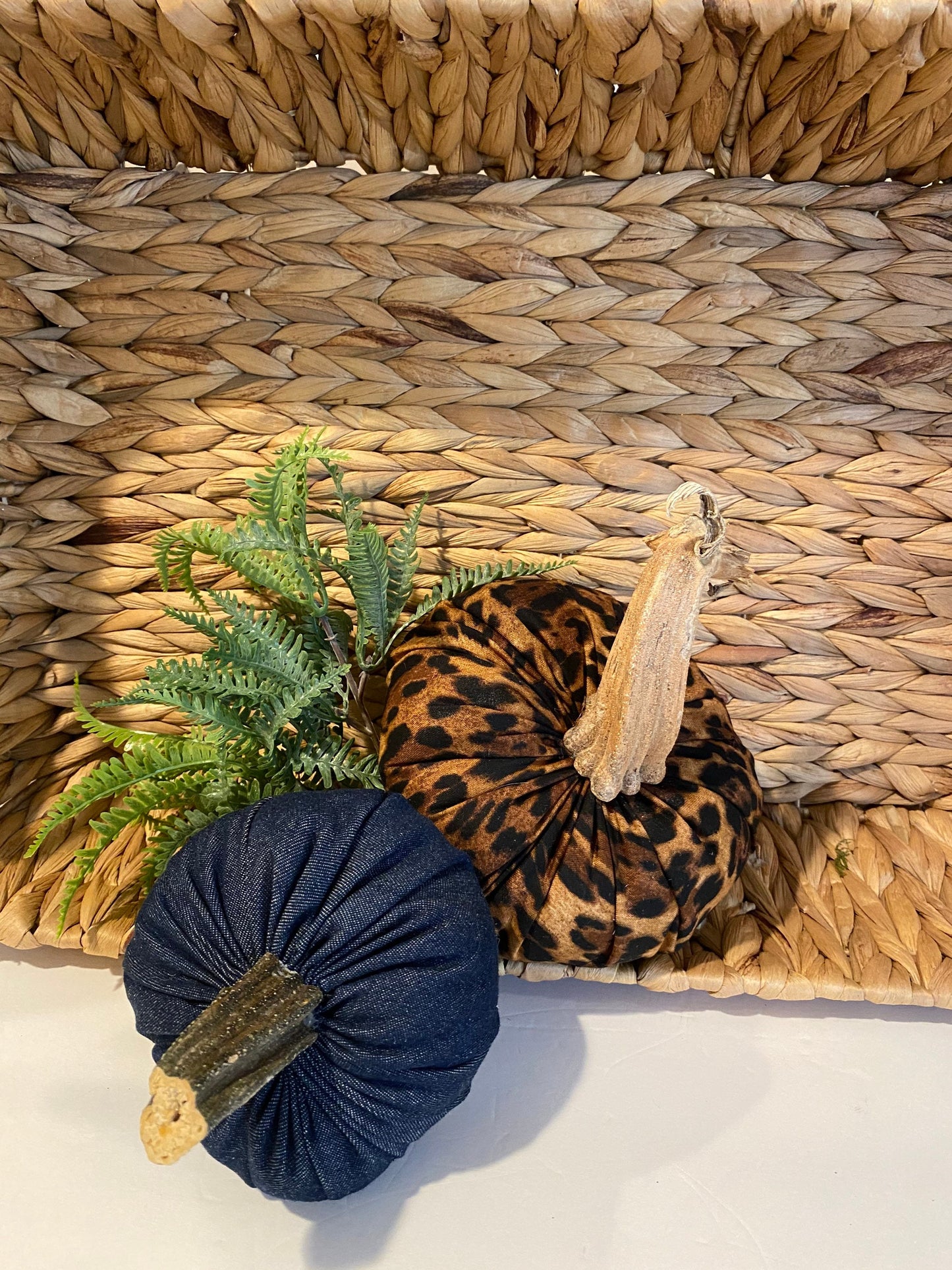 Cheetah & Denim Pumpkins, hand-crafted