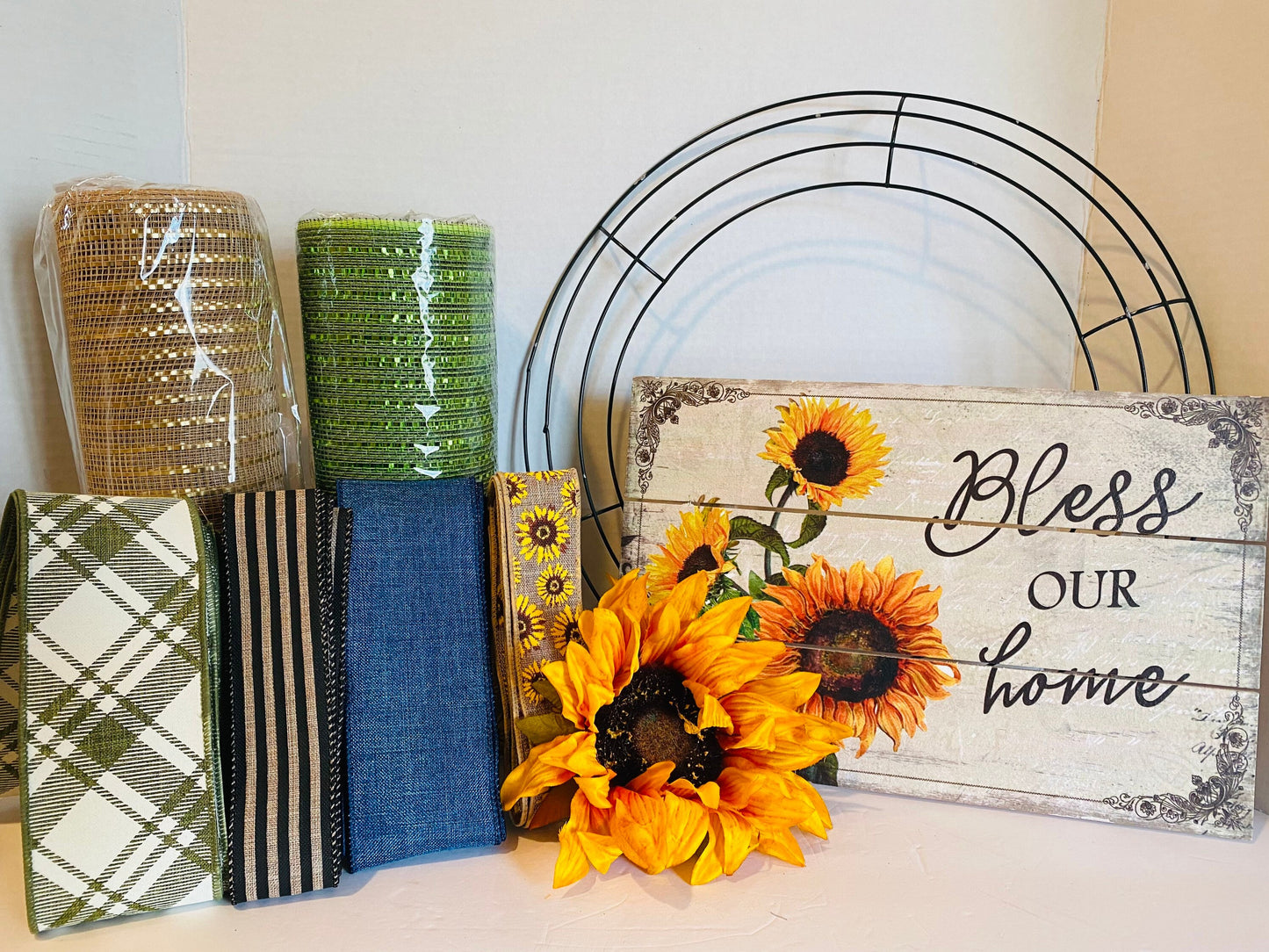 Bless Our Home Sunflower DIY Wreath Kit, Fall Everyday Welcome DIY Wreath Kit