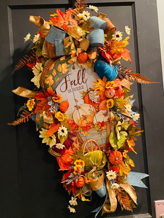 Fall is Here! Wreath, Facebook Live Wreath, Everyday Wreath, Sunflower Wreath, Fall Wreath, Welcome Wreath