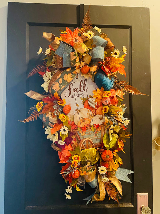 Fall is Here! Wreath, Facebook Live Wreath, Everyday Wreath, Sunflower Wreath, Fall Wreath, Welcome Wreath