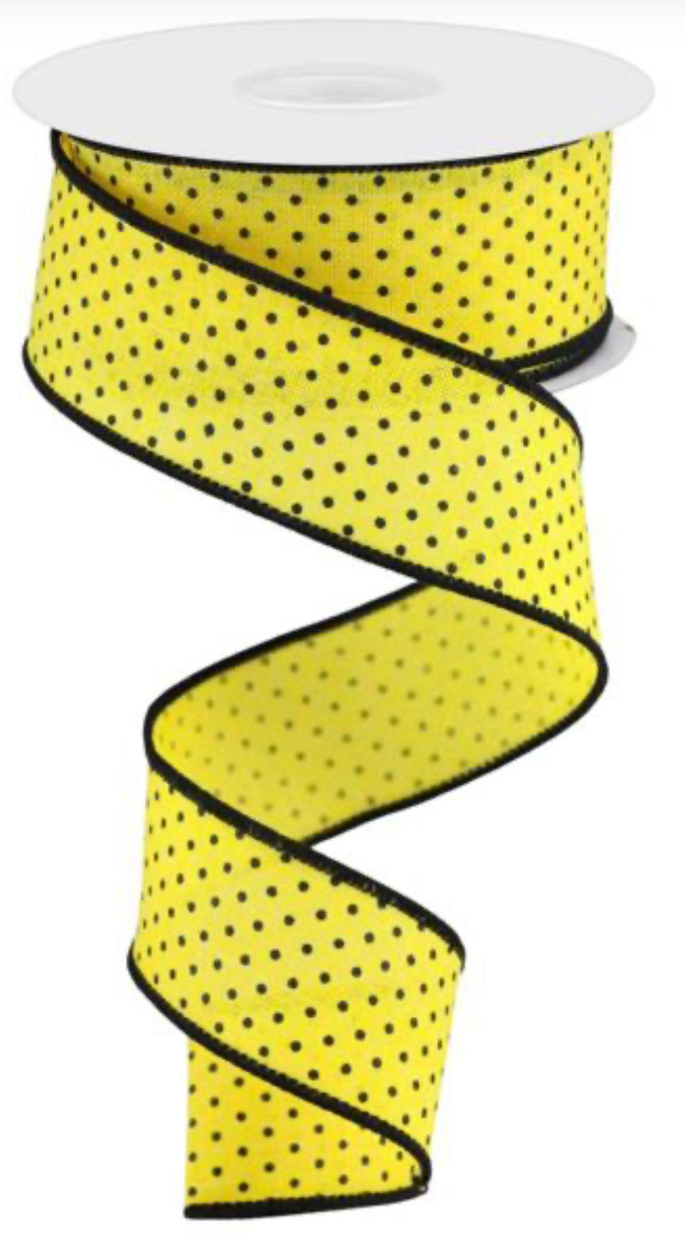 1.5” x 10yds Raised Swiss Dots on Royal in Yellow