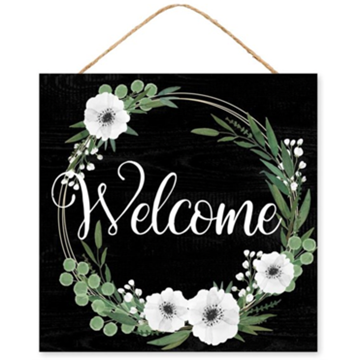 Welcome Floral Wreath Sign